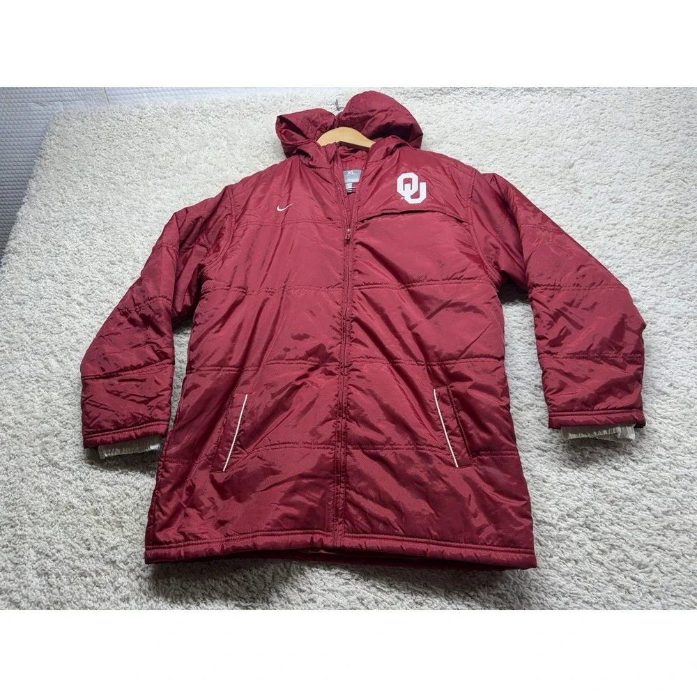Nike University Of Oklahoma OU Puffer Coat Men's L Womens XL EUC